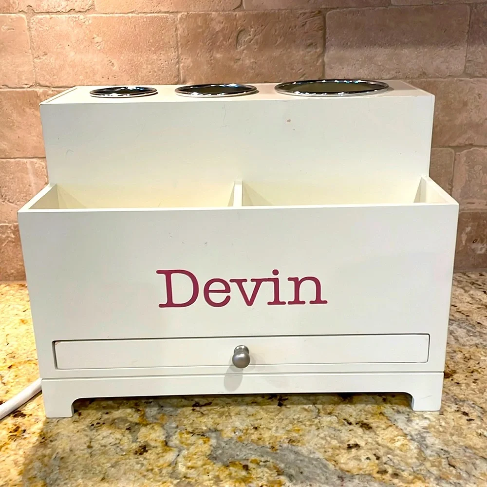 Pottery Barn Beauty Station Organizer with Build-in Electric Extension.